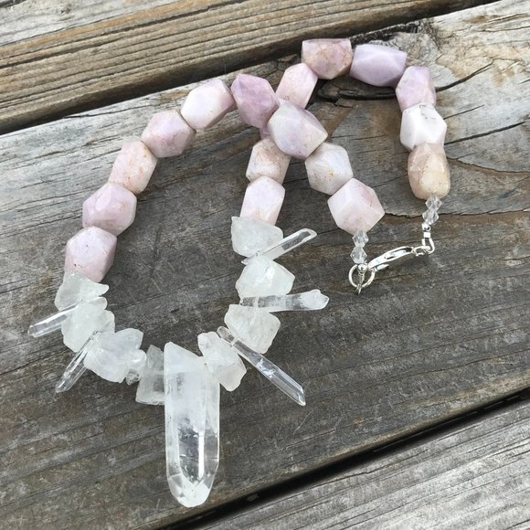 Goddess Necklace Genuine Quartz Crystal Pink Kunzite Solid Sterling Silver 925 - Picture 8 of 12